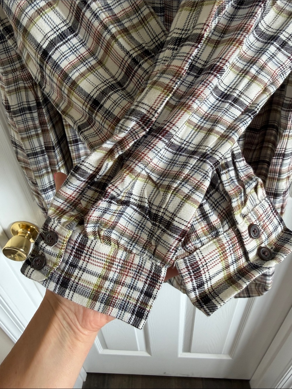 NWT LOFT Plaid Button-Front Midi Dress in Cream, Brown, Olive - Picture 6 of 11